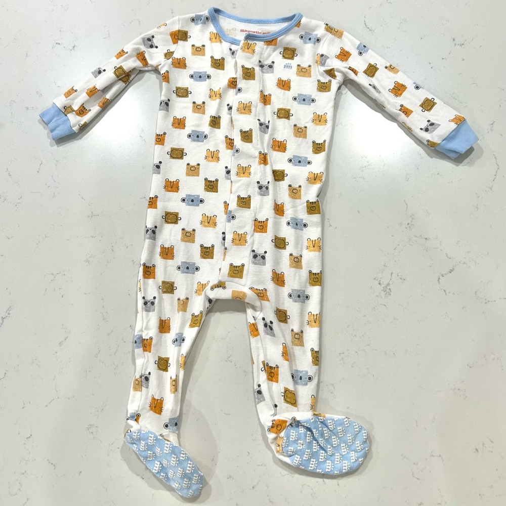 Magnetic me footed pajamas - 9-12 months, block animal print